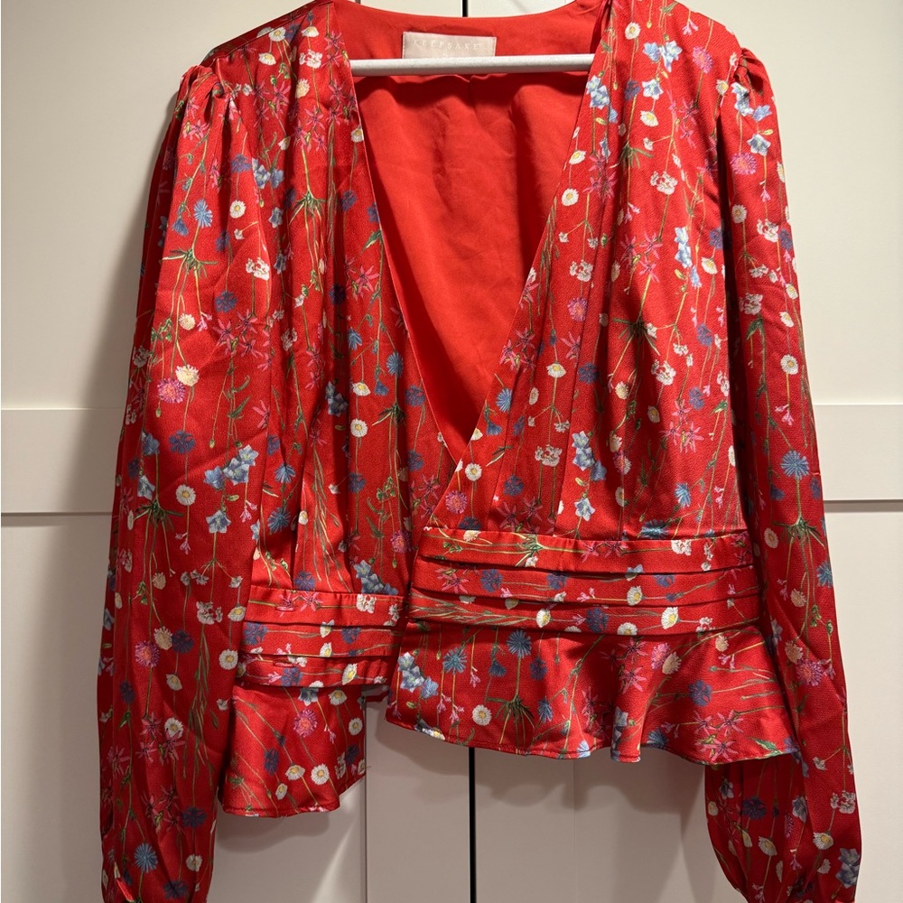 Floral Red Blouse with Long Sleeves PRICES are negotiable